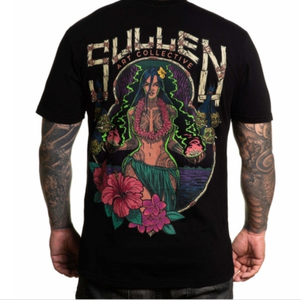 Sullen Head Hunter Sexy Native Lady Tropical Island Tattoo Ink Shirt mens size L